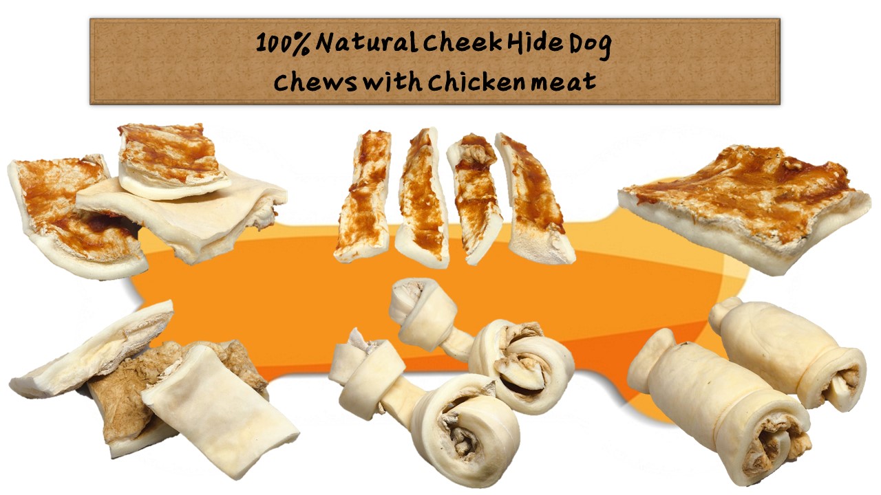 100% Natural Cheek Hide Dog  Chews with Chicken meat